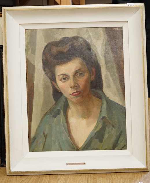 Charles McCall (Scottish, 1907-1989), 'Mitzi, first portrait', signed, Christies, St. James, London, September 1995 label verso, oil on canvas, 50 x 39cm, dated 1944